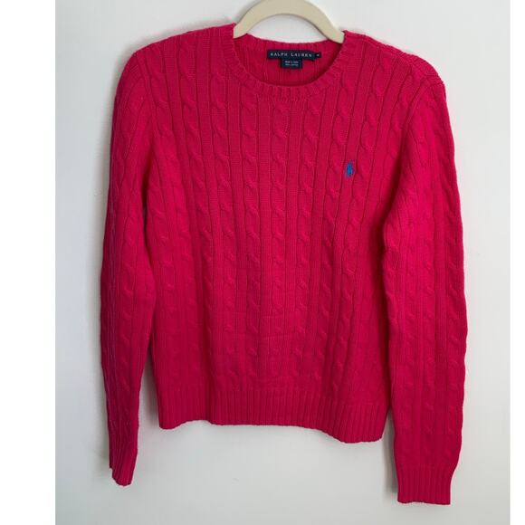 Ralph Lauren Sweaters - Ralph Lauren Magenta Cable Knit Cotton Sweater size medium